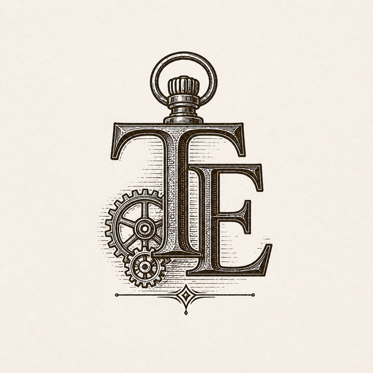 TE monogram with clockwork details